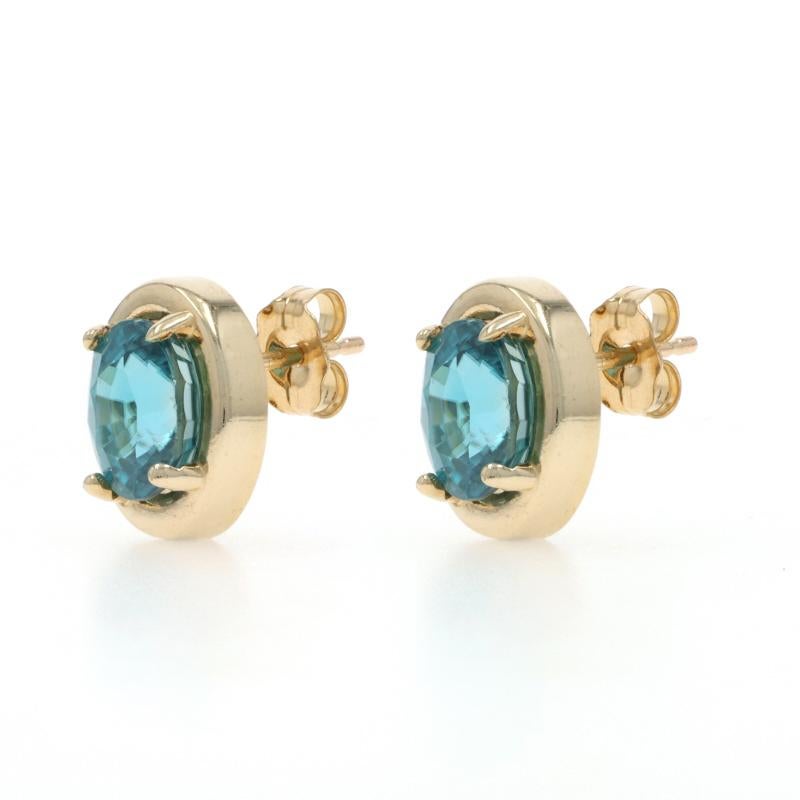 Orecchini in oro giallo con zircone blu - 14k Oval 3.60ctw Pierced in vendita
