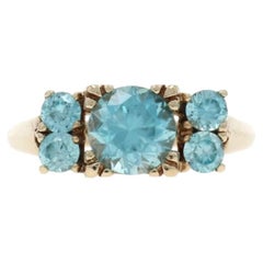 Yellow Gold Blue Zircon Vintage Ring - 10k Round 2.46ctw