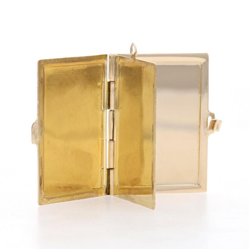 Women's or Men's Yellow Gold Book Locket Pendant - 14k Engravable Two Frames For Sale