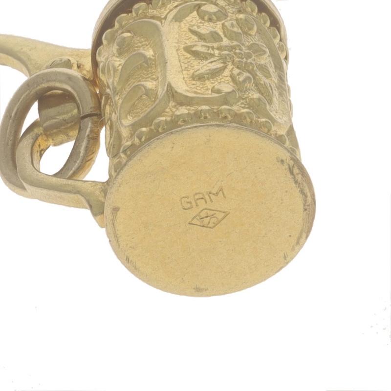 Yellow Gold Botanical Beer Stein Charm - 10k Brewery Beverage Vessel Opens For Sale 2