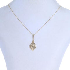 Yellow Gold Botanical Fan Pendant Necklace 18" - 14k Leaf Spray Etched Milgrain