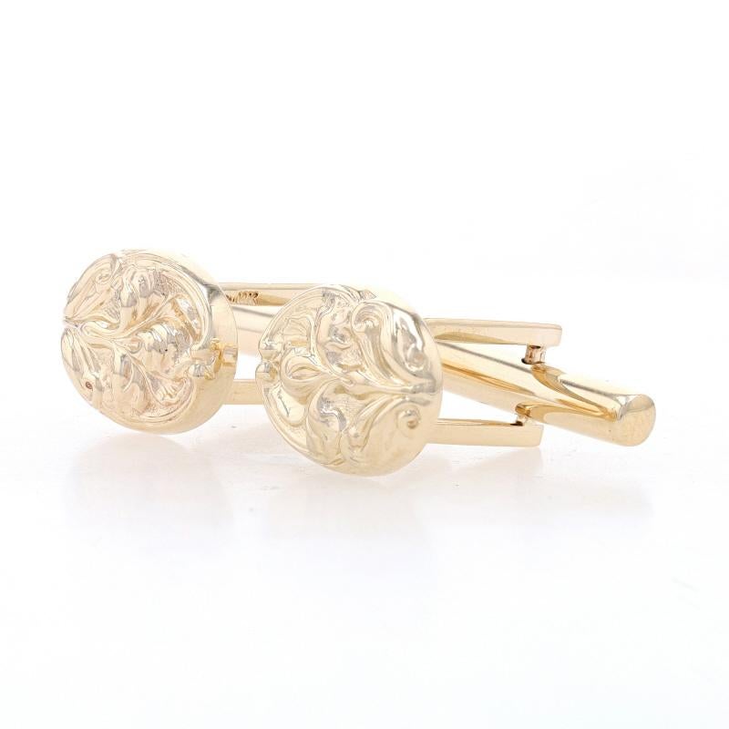 Yellow Gold Botanical Men's Oval Cufflinks - 14k Flowers In Excellent Condition For Sale In Greensboro, NC