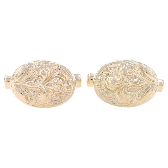 Yellow Gold Botanical Men's Oval Cufflinks - 14k Flowers For Sale