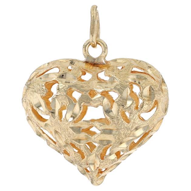 Yellow Gold Botanical Puffy Heart Pendant - 14k Love For Sale