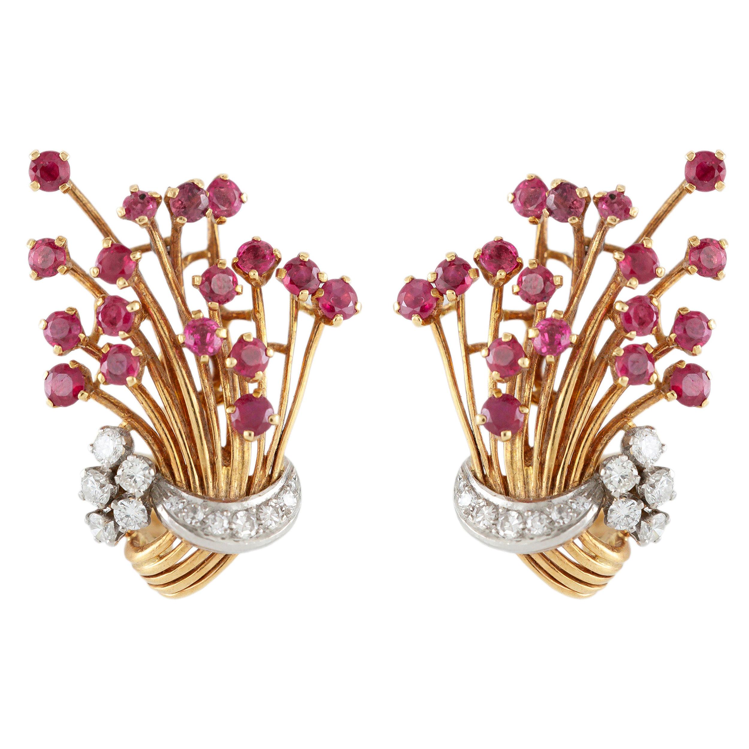 Yellow Gold Bouquet Clip-On Earrings