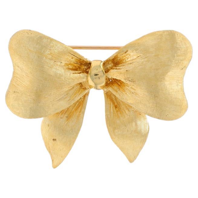 Yellow Gold Bow Brooch - 18k Brushed Pin
