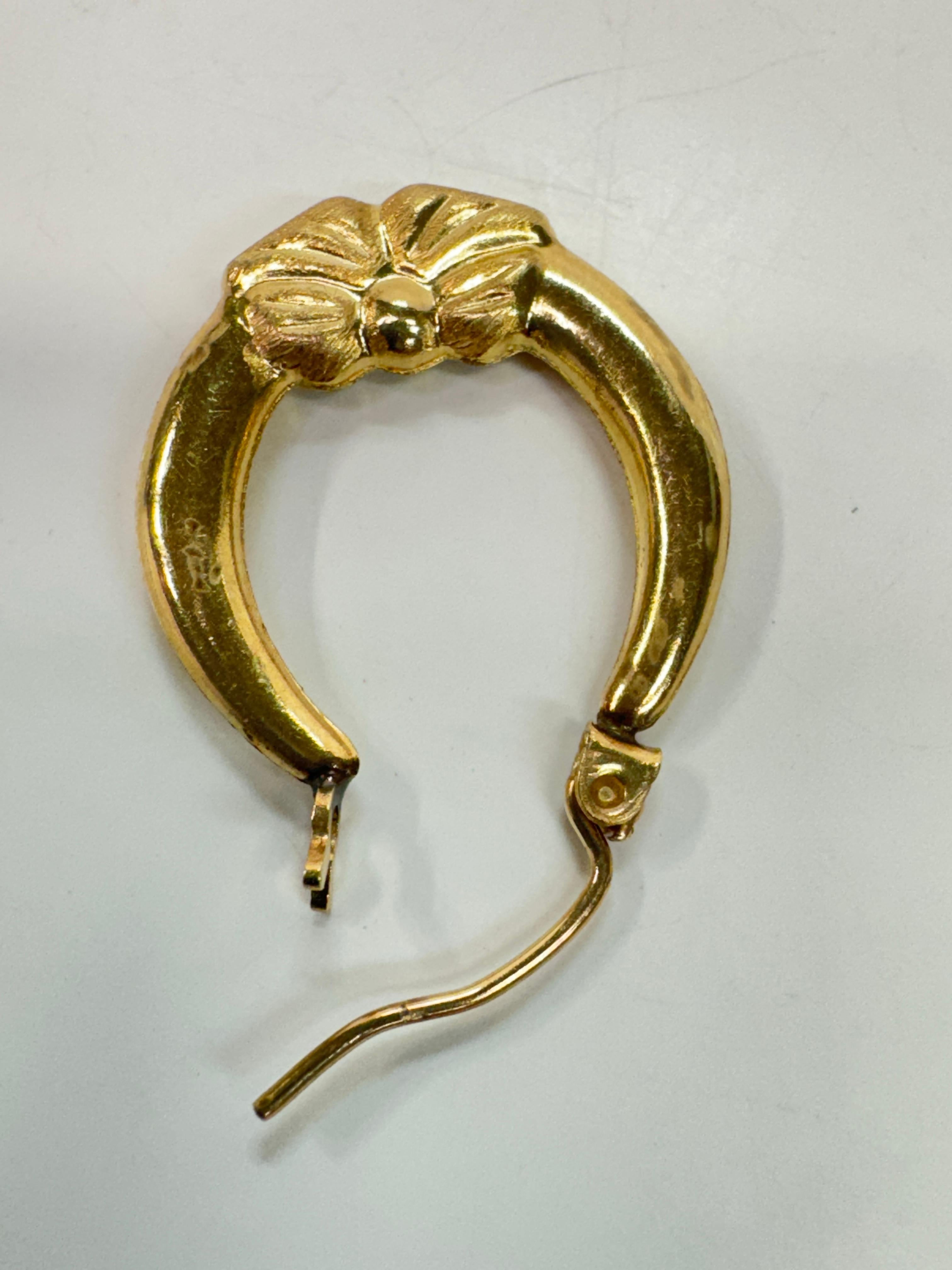 Women's or Men's Yellow Gold Bow Hoop Earrings For Sale