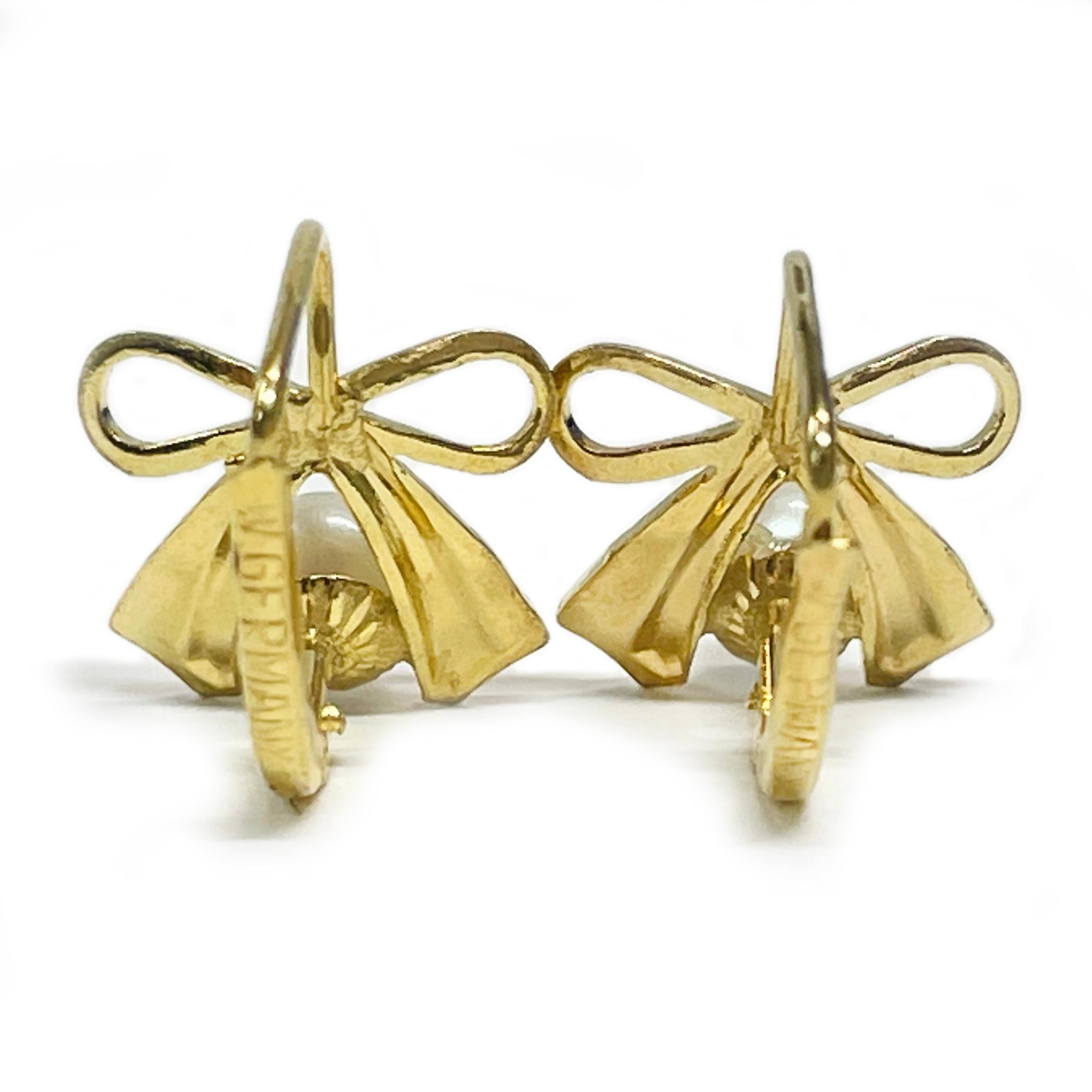 Pendientes de perlas con lazo de oro amarillo Corte redondo en venta