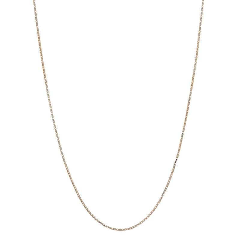 Metal Content: 14k Yellow Gold

Chain Style: Box
Necklace Style: Chain
Fastening Type: Spring Ring Clasp

Measurements
Length: 18 1/2