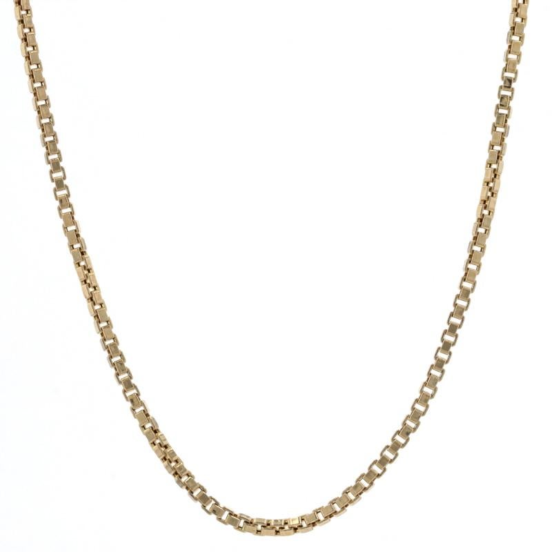 Metal Content: 14k Yellow Gold

Chain Style: Box
Necklace Style: Chain
Fastening Type: Spring Ring Clasp

Measurements
Length: 20