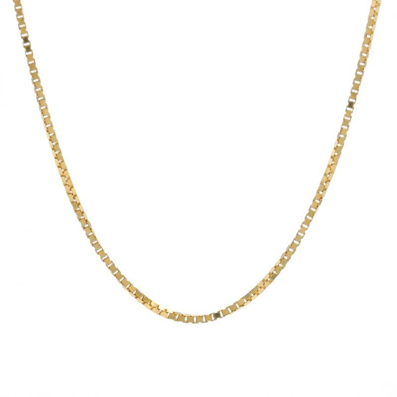 Contenuto del metallo: Oro giallo 14k

Stile della catena: Scatola
Stile della collana: Catena
Tipo di chiusura: Chiusura a moschettone

Misure

Lunghezza: 20