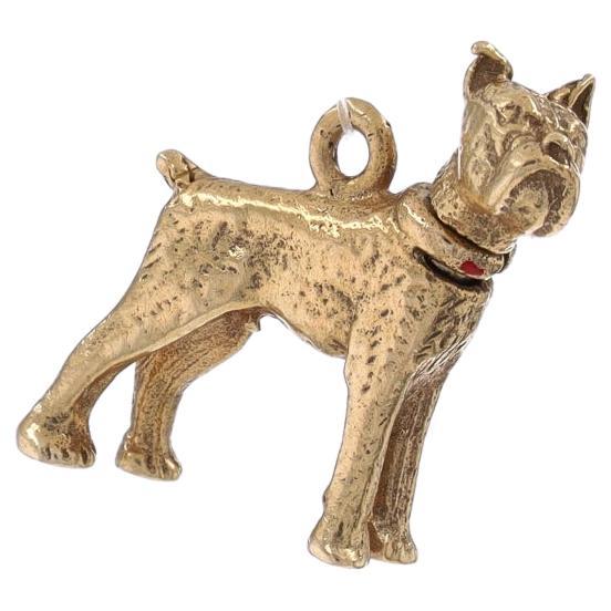 Yellow Gold Boxer Dog Charm - 14k Pet Canine Red Enamel Moves