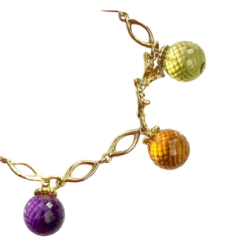 Taille briolette Bracelet en or jaune avec citrine, améthyste et diamants en vente