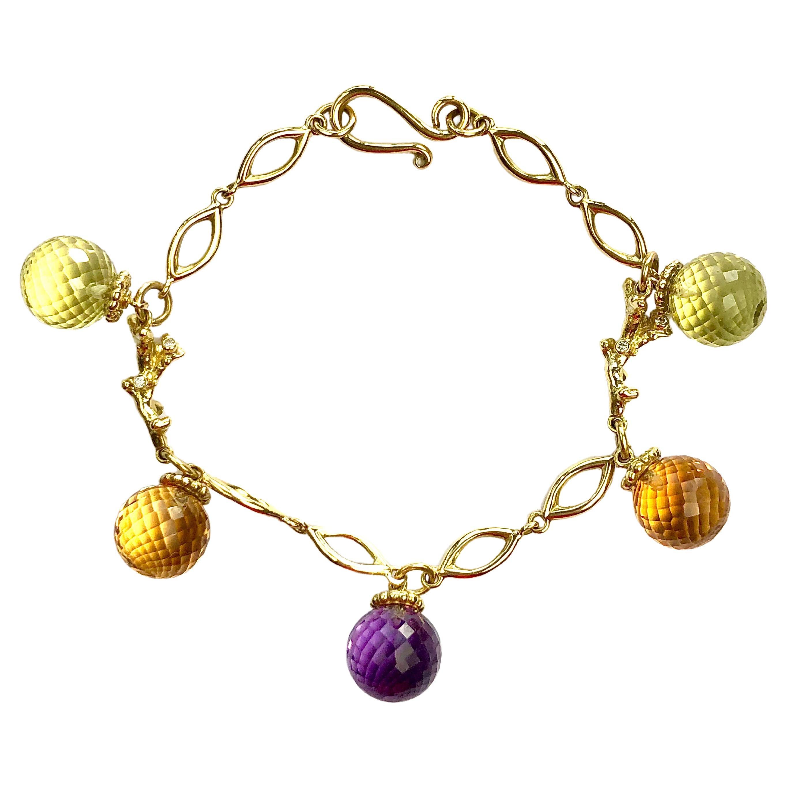 Yellow Gold Bracelet with Citrine, Amethyst & Diamonds For Sale