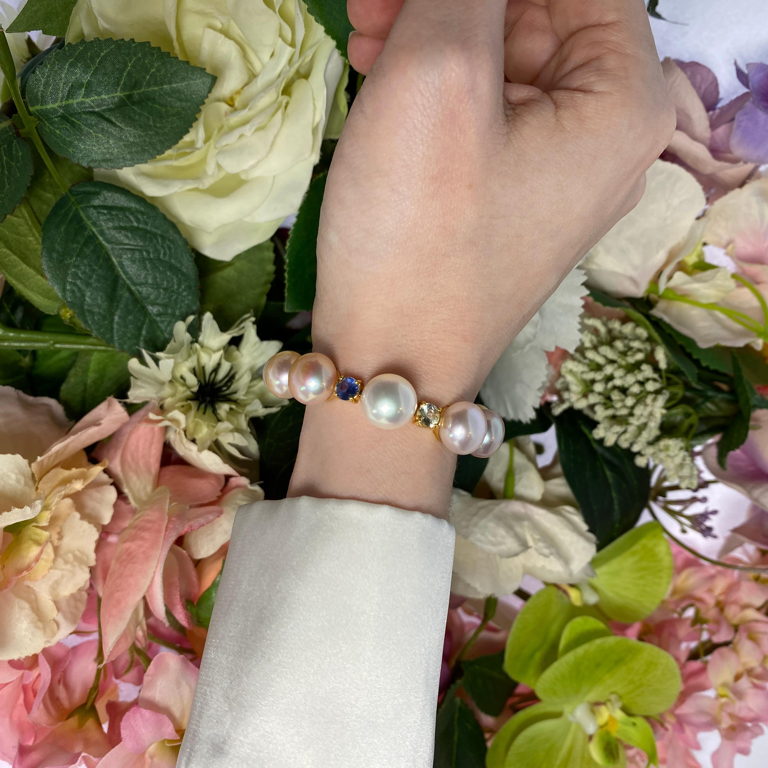 Bracelet en or jaune avec perles et saphirs multicolores - 3,20 ct en vente 4