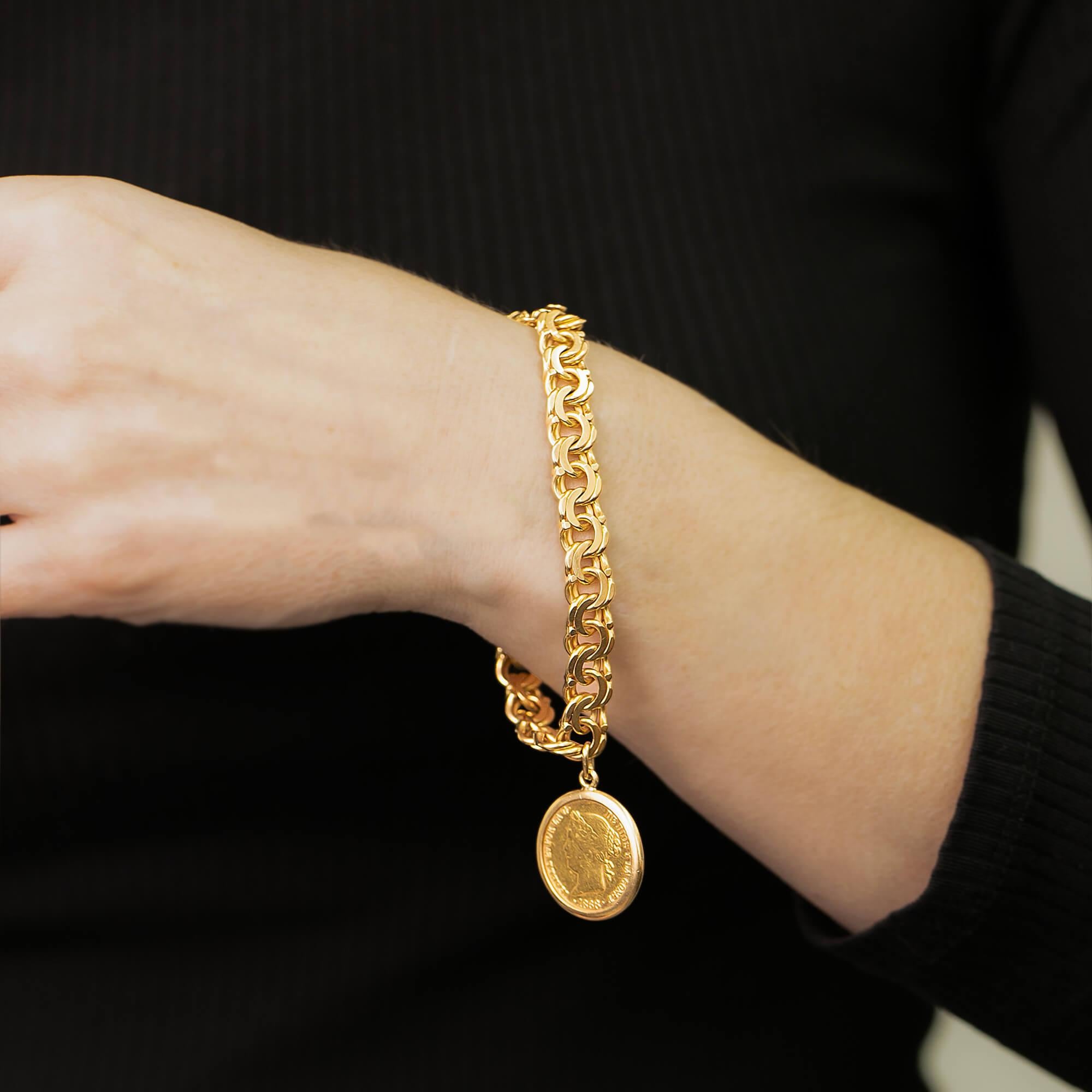 Pulsera de Oro Amarillo con Moneda de Filipinas Circa 1980s en Bueno Estado en ADELAIDE, SA