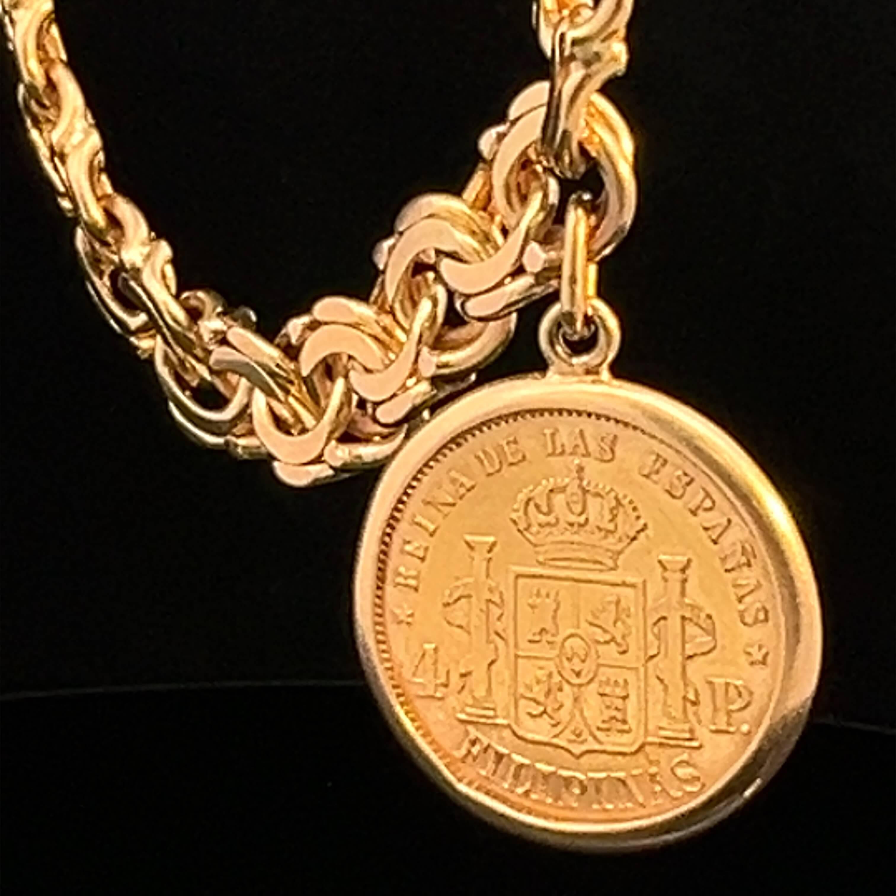 Pulsera de Oro Amarillo con Moneda de Filipinas Circa 1980s 1