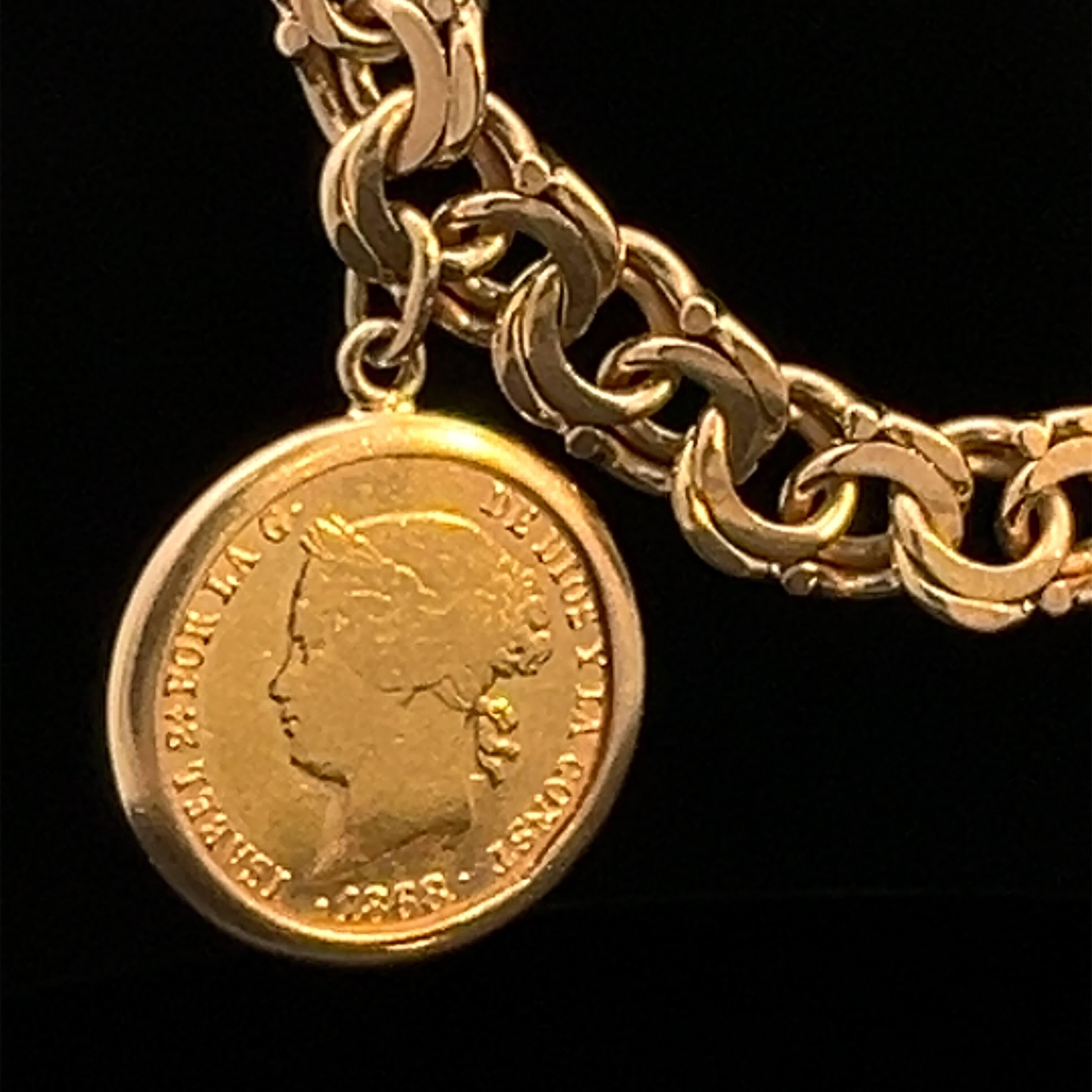 Pulsera de Oro Amarillo con Moneda de Filipinas Circa 1980s 2