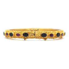 Yellow Gold Bracelet with Red Rubies and Blue Sapphires