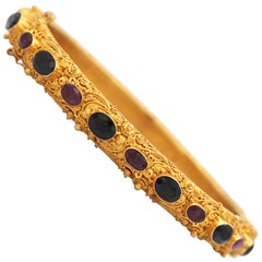 Yellow Gold Bracelet with Red Rubies and Blue Sapphires