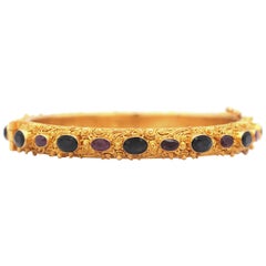 Yellow Gold Bracelet with Red Rubies and Blue Sapphires