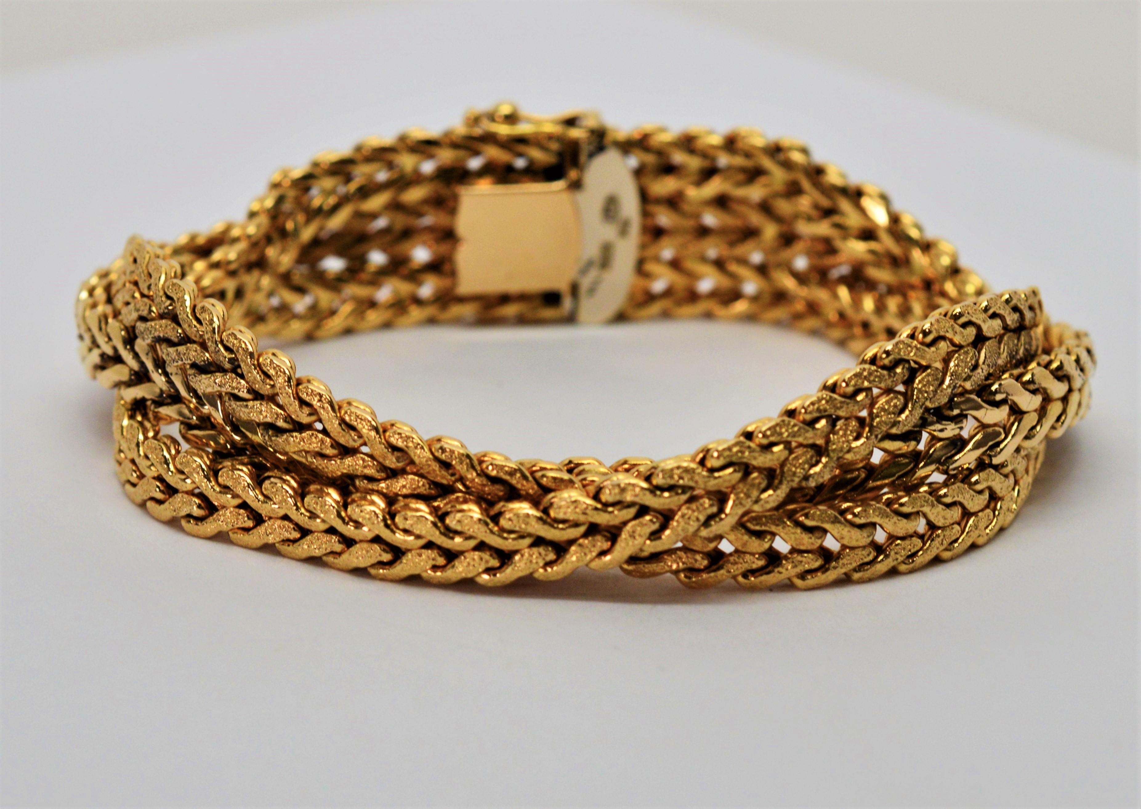 Women's Italian 18 Karat Yellow Gold Braided Herringbone Wrap Chain Bracelet For Sale