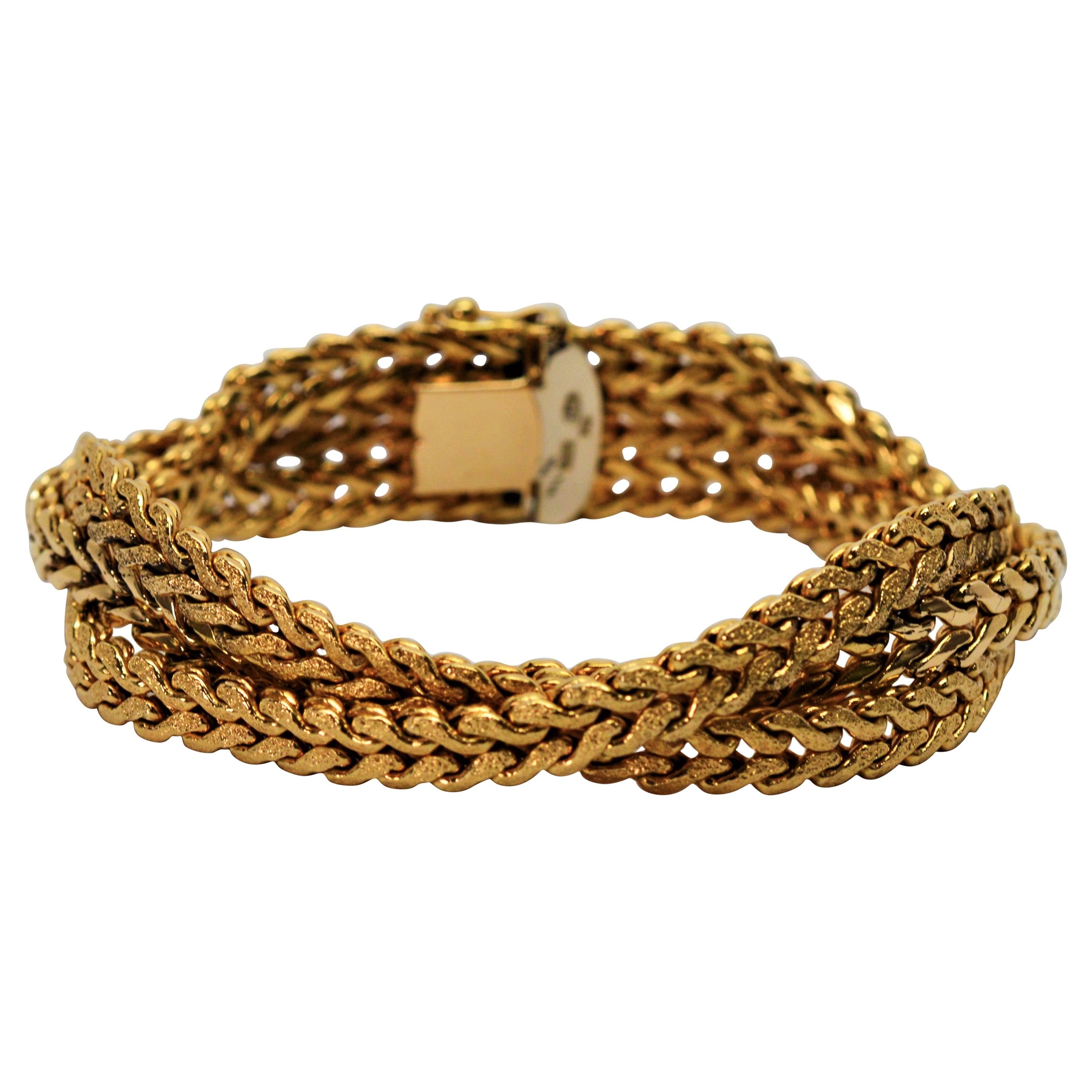 Italian 18 Karat Yellow Gold Braided Herringbone Wrap Chain Bracelet