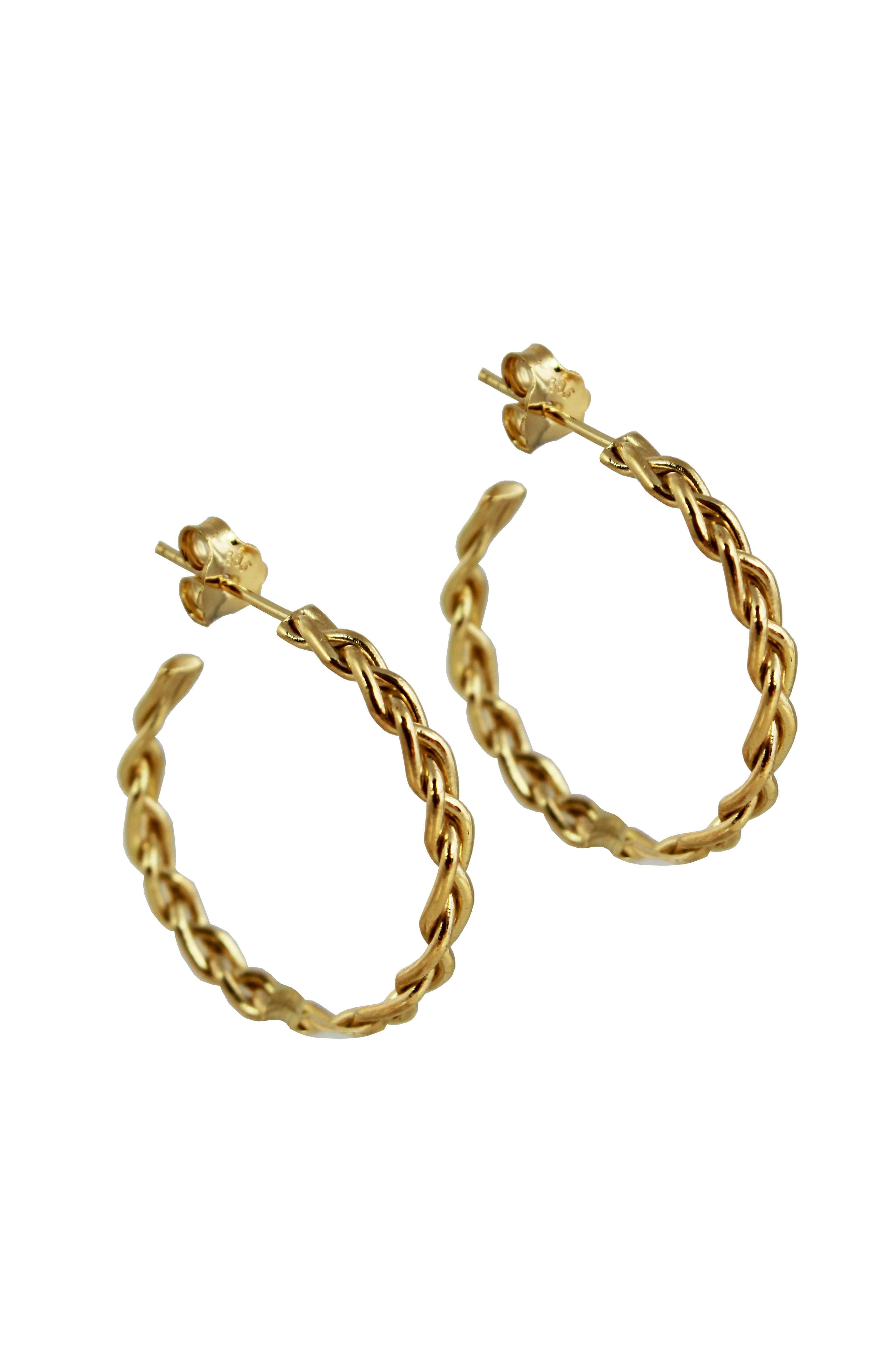 Yellow Gold Braided Hoop Earrings 9K In New Condition For Sale In London, GB