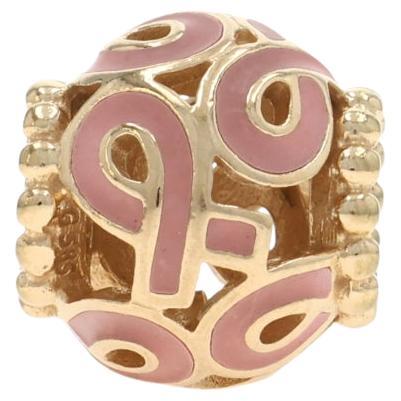 Gelbgold Brustkrebs Bewusstsein Charme - 14k rosa Emaille Hoffnung Perle im Angebot