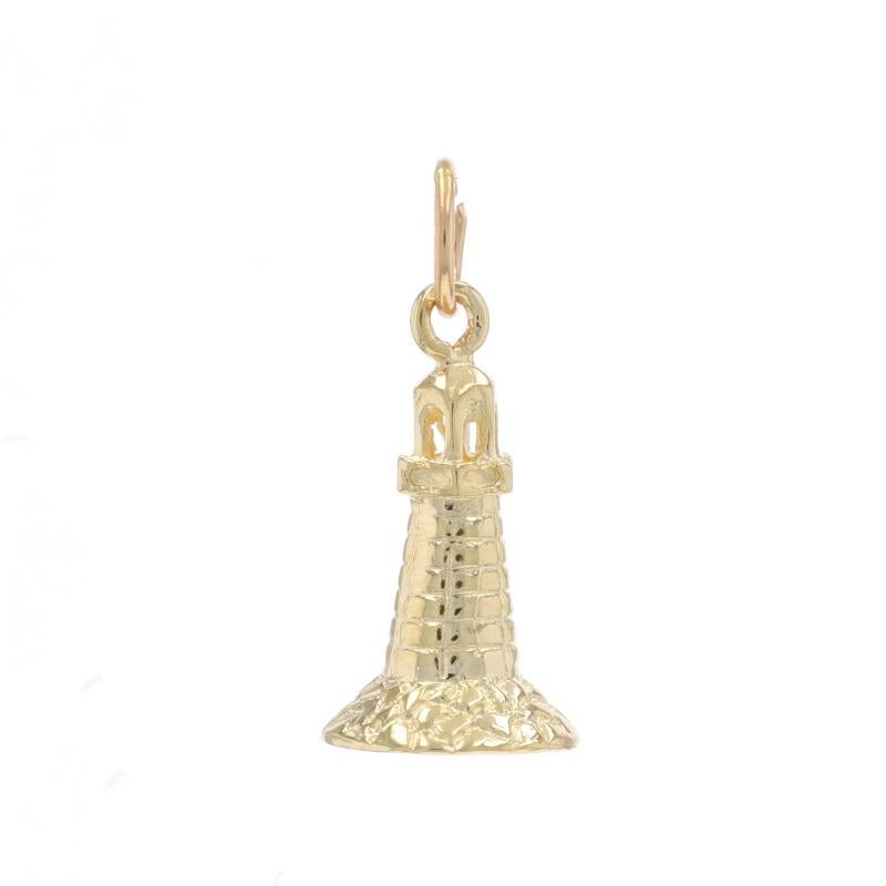 Metal Content: 14k Yellow Gold

Theme: Brick Lighthouse, Seashore Beach Ocean
Features: Textured Exterior with Hollow Interior

Measurements

Tall (from stationary bail): 25/32