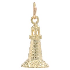 Yellow Gold Brick Lighthouse Charm - 14k Seashore Beach Ocean