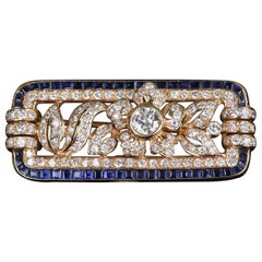Yellow Gold Brooch with Blue Sapphires and Diamonds
