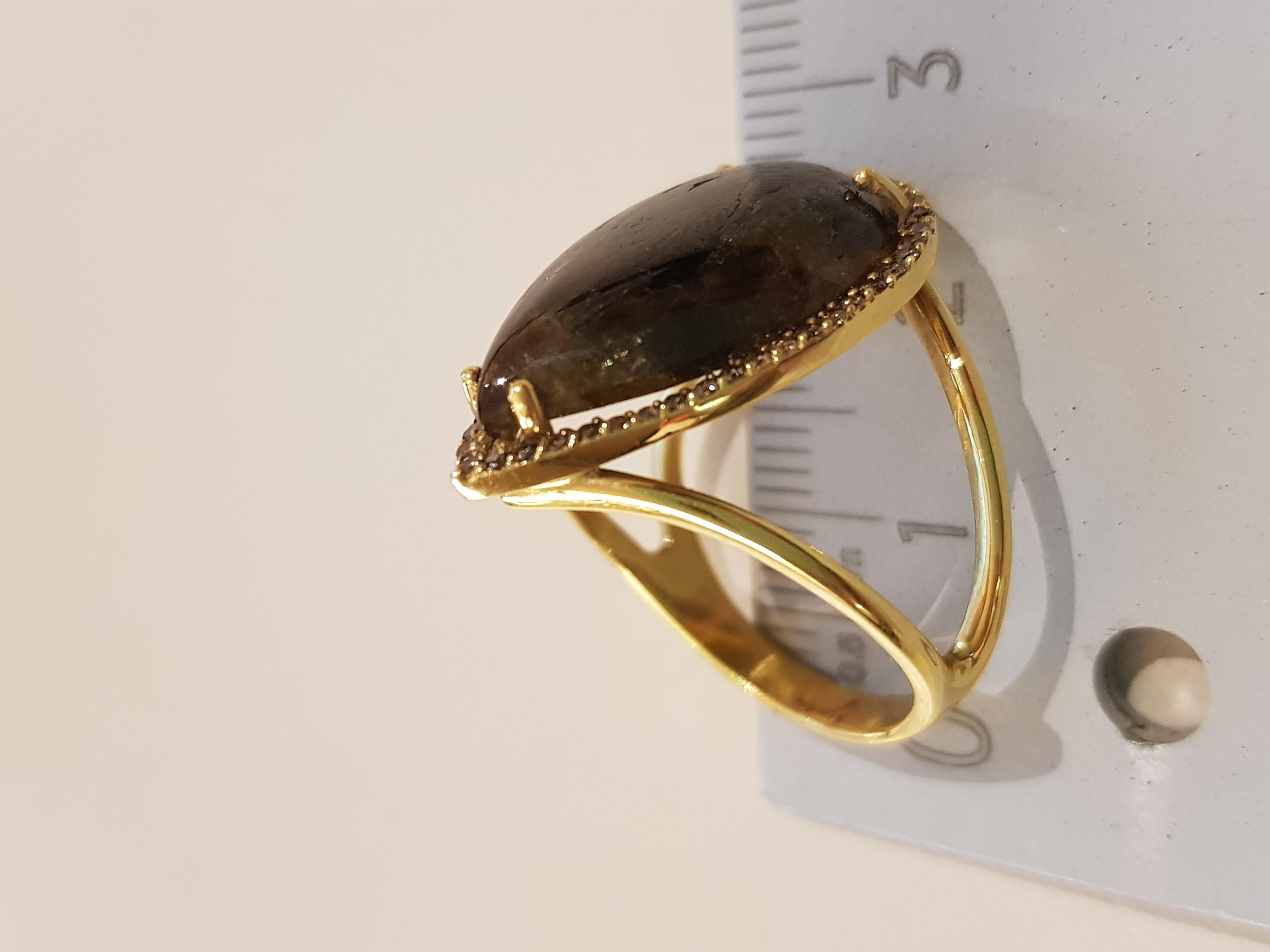 Yellow Gold Brown Diamond Pear Shaped Golden Brown Chocolate Sapphire Ring In New Condition For Sale In Findikli, Beyoglu