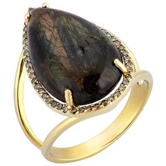 Yellow Gold Brown Diamond Pear Shaped Golden Brown Chocolate Sapphire Ring