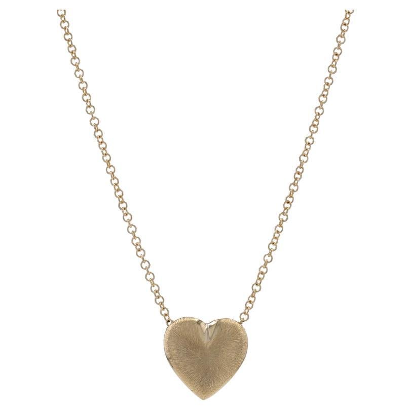 Yellow Gold Brushed Heart Pendant Necklace 18" - 14k Love