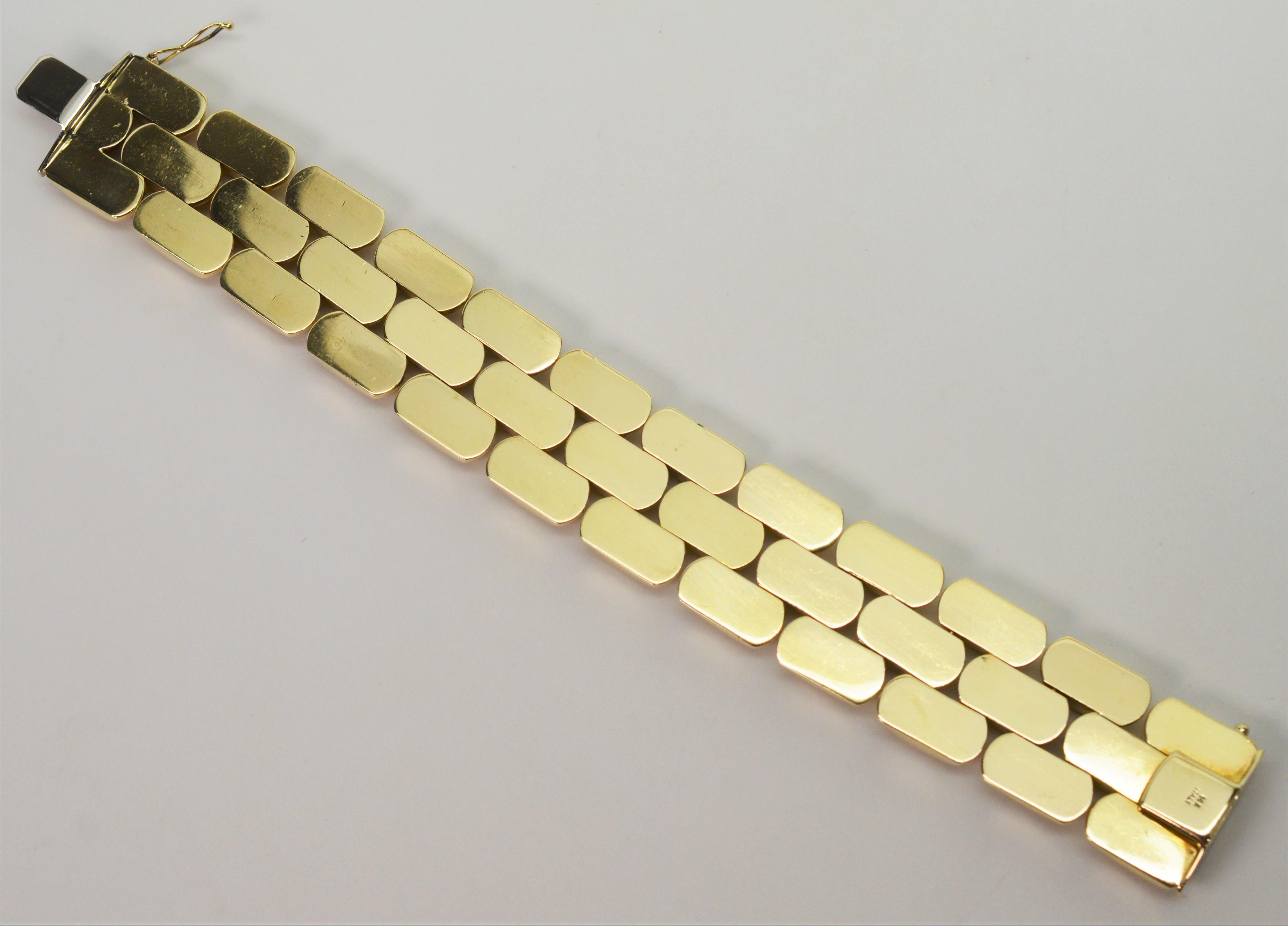 Bracelet rétro à maillons bullés en or jaune Pour femmes en vente