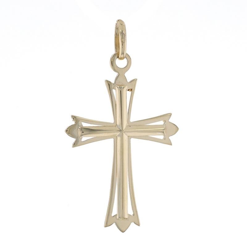 Metal Content: 14k Yellow Gold

Theme: Budded Cross, Faith
Features: Open Cut Detailing

Measurements
Tall (from stationary bail): 1 15/32