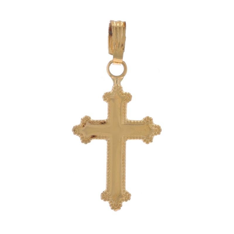 Metal Content: 14k Yellow Gold

Theme: Budded Cross, Faith
Features: Milgrain Detailing

Measurements

Tall (from stationary bail): 5/8