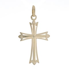 Yellow Gold Budded Cross Pendant - 14k Faith