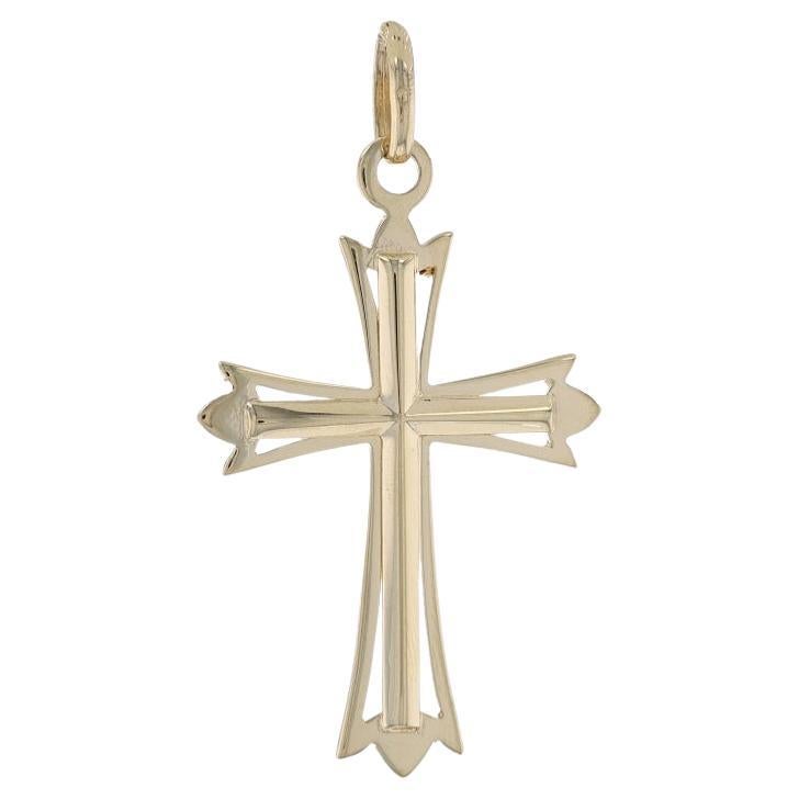 Yellow Gold Budded Cross Pendant - 14k Faith For Sale