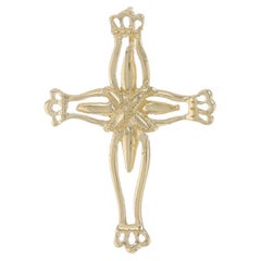 Yellow Gold Budded Cross Pendant - 14k Faith