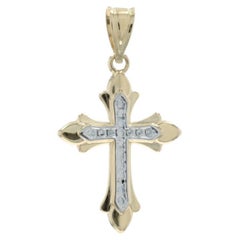 Pendentif Croix en or jaune avec bourgeons 14k Faith