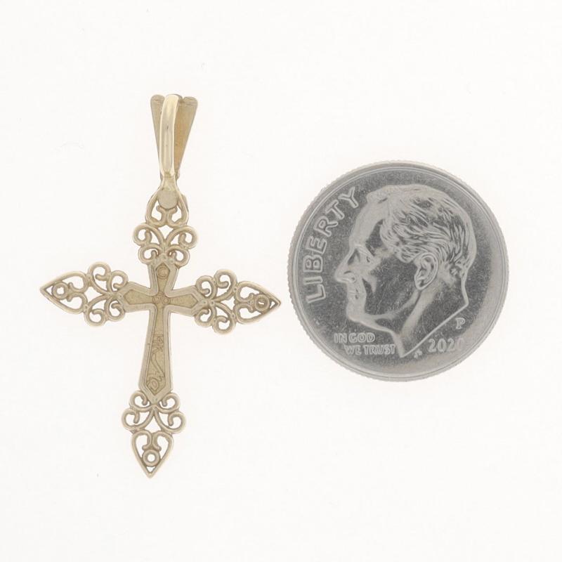 Gelbgold Budded Kreuz-Anhänger - 14k Faith Pointed Matter Milgrain im Zustand „Hervorragend“ in Greensboro, NC