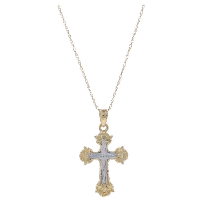 Yellow Gold Budded Cross Pendant Necklace 18 1/4" - 10k Faith For Sale