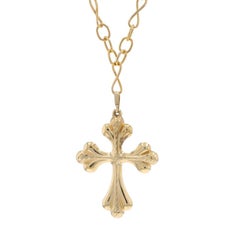 Yellow Gold Budded Cross Pendant Necklace 32" - 14k Faith