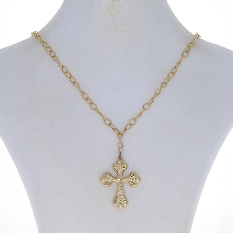 Yellow Gold Budded Cross Pendant Necklace 32