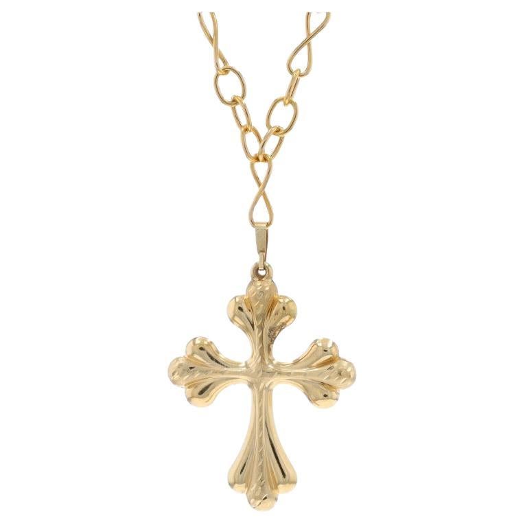Yellow Gold Budded Cross Pendant Necklace 32" - 14k Faith For Sale