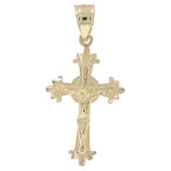 Yellow Gold Budded Crucifix Pendant - 14k Cross Faith