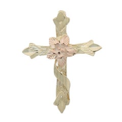 Yellow Gold Budded Flower Cross Pendant 14k Faith