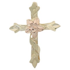 Pendentif croix fleurie en or jaune 14k Faith